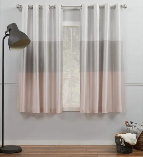 Miniatura 9 de Par de paneles de cortinas Exclusive Home Chateau a rayas de seda sintética con ojales en la parte superior, 54 x 84 pulgadas, Azul Verde Verde