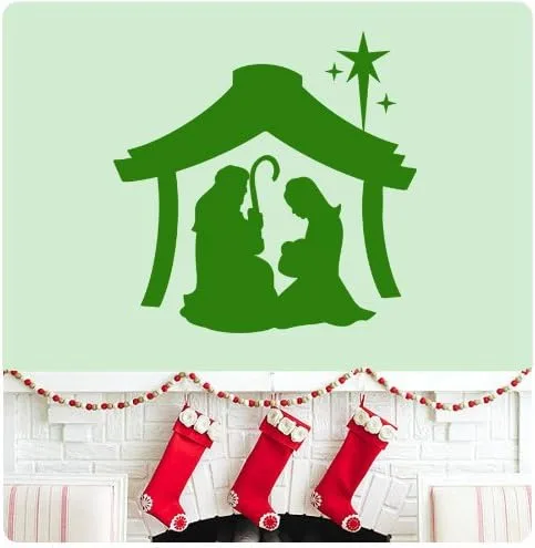 Miniatura 6 de Calcomanía de pared con diseño de belén de Joseph Mary Jesus, Feliz Navidad, Temporadas Saludos, Felices Fiestas, Signo de Santa Jesús, opciones