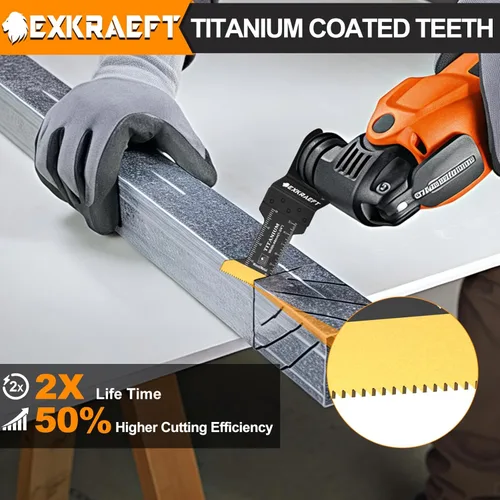 Miniatura 4 de EXKRAEFT 100 cuchillas multiherramienta de borde curvo, hoja de herramienta oscilante de titanio para metal, madera, plástico, hojas de sierra