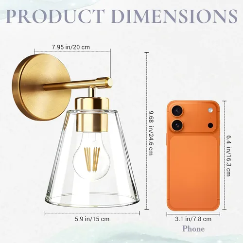 Miniatura 4 de Hamilyeah Juego de 2 apliques de pared dorados, accesorios de iluminación de baño, modernos apliques industriales para interiores, lámparas de pared