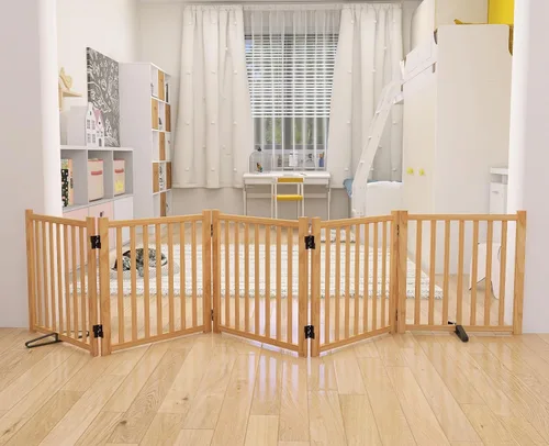 Miniatura 20 de YOCAN Puertas independientes de madera no pintadas para perros, para la casa, puertas, escaleras, vallas de madera para perros para interiores