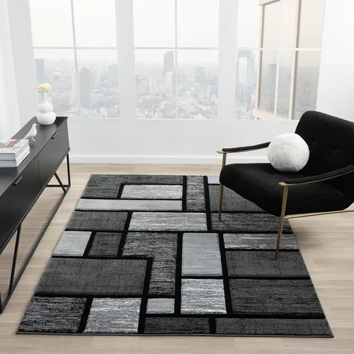 Miniatura 10 de Alfombra moderna de 5 x 7 con geometría de arena para sala de estar, comedor y dormitorio, alfombra de pasillo tallada a mano, poliéster duradero