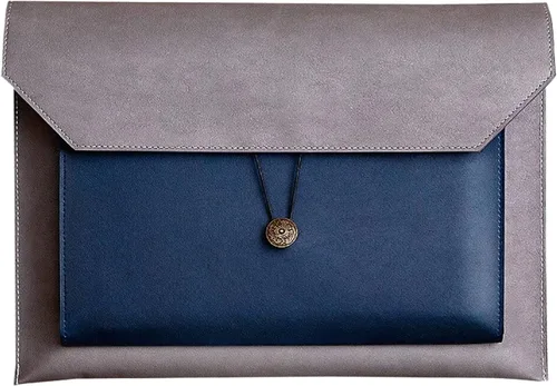 Carpeta de archivos A4 de cuero de la PU Portafolio de la carpeta del sobre con 2 compartimentos gris y azul partido