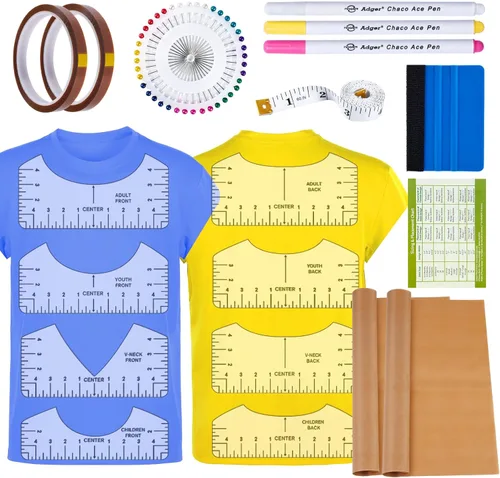 Miniatura 11 de 12 piezas de guía de regla de camisetas para alineación de vinilo, accesorios de medición de camisetas, herramientas para prensa de calor Cricut