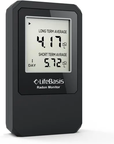 Life Basis - Detector de radón para el hogar, probador de radón portátil para el hogar con monitoreo de radón a largo y corto plazo, rango de 0-500