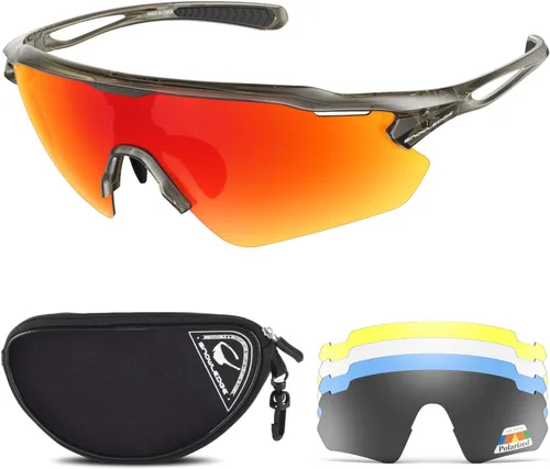 Miniatura 9 de Gafas de ciclismo, lentes deportivos polarizados con marco irrompible TR90, anti-UV400 A #GunGrey-Grey a base de lentes REVO IceBlue