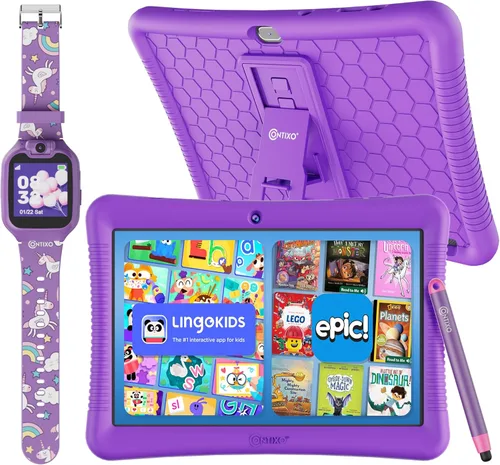 Miniatura 7 de Contixo Paquete de tableta y reloj inteligente para niños de 10 pulgadas, Epic & Lingokids, tableta Android de aprendizaje para niños, 32 GB, reloj