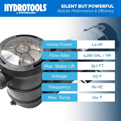 Miniatura 5 de SWIMLINE HYDROTOOLS Bomba de motor de piscina sobre el suelo, Hydro-Flo 1 HP con 5280 GPH, vertical