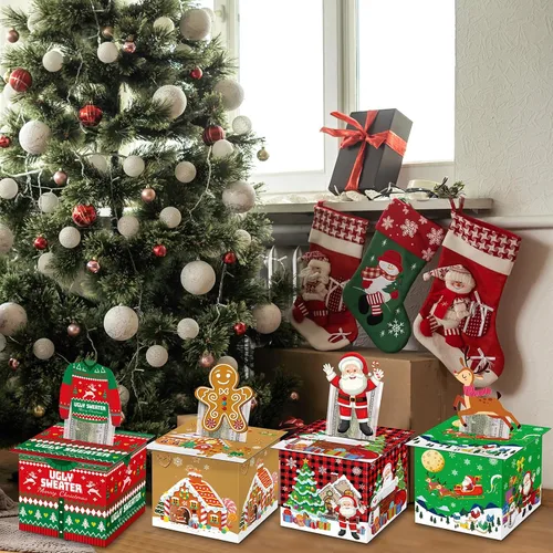 Miniatura 6 de Suministros para fiestas de Navidad, caja de tarjetas de felicitaciones, cajas de regalo para regalo de Navidad, cajas de regalo de papel navideño