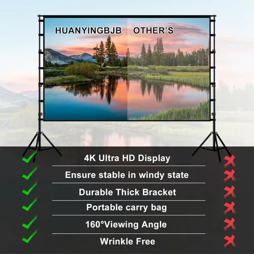 Miniatura 2 de Pantalla de proyector de 180 pulgadas con soporte, pantalla de proyección exterior HUANYINGBJB portátil, pantalla de película frontal trasera 16:9