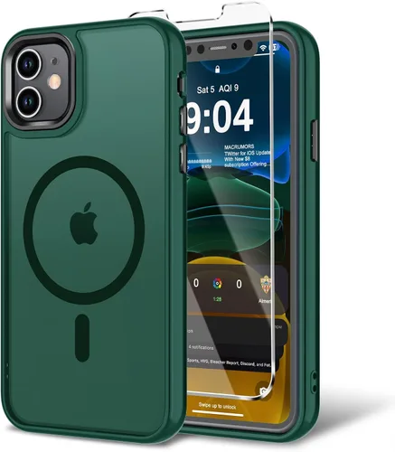 Miniatura 136 de Funda para iPhone 11 con protector de pantalla, compatible con MagSafe, ultra delgada, translúcida, mate, a prueba de golpes, color negro