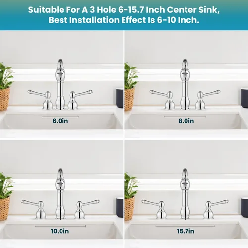 Miniatura 9 de gotonovo Grifos de baño de 8 pulgadas de extensión amplia para lavabo de 3 orificios, 2 manijas de palanca, montaje en cubierta con drenaje
