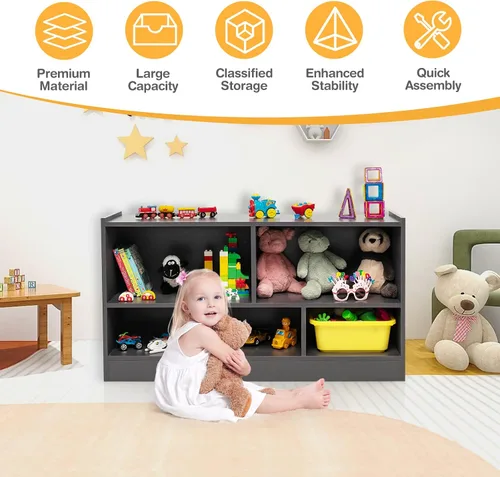 Miniatura 9 de HONEY JOY Organizador de almacenamiento de juguetes para niños, estante de almacenamiento de 5 secciones para preescolar, organizador de estante