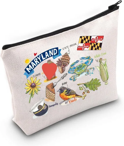 PWHAOO Maryland State Souvenirs Gift Maryland Bolsa de maquillaje Maryland Bolsa de cosméticos para el hogar Maryland Regalo de turismo Maryland
