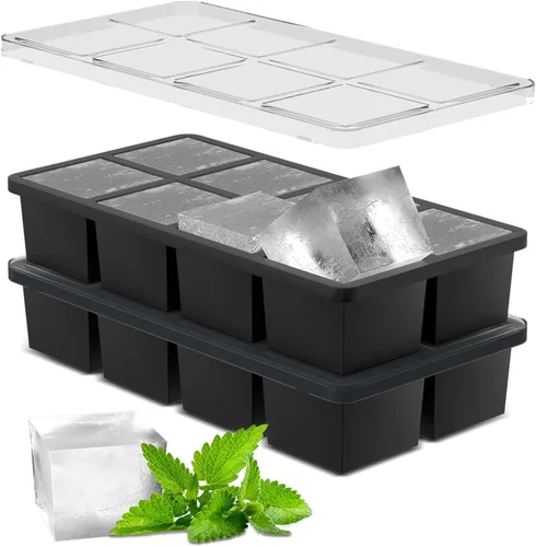 Miniatura 11 de Samuelworld Moldes grandes de silicona para cubitos de hielo, paquete de 2, cubos grandes de 2 pulgadas, grado alimenticio, flexibles, 8 cavidades