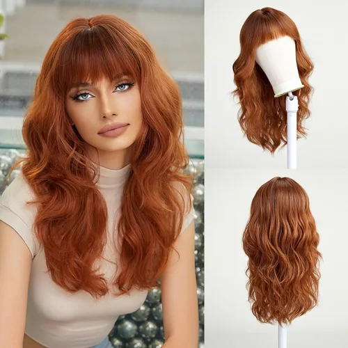 Miniatura 25 de Esmee Pelucas largas onduladas de color rubio ceniza para mujer con flecos, peluca de cabello sintético natural para uso diario y de fiesta