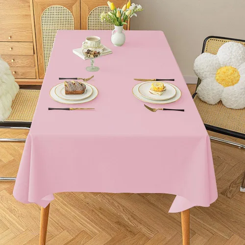 Miniatura 2 de Mantel de plástico rosa claro (paquete de 2), funda de mesa de comedor de 54 x 108 pulgadas para mesa rectangular, manteles desechables