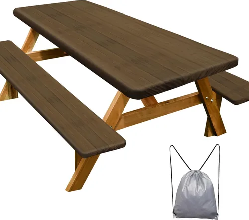 Miniatura 10 de Funda de mesa de picnic con fundas para bancos Esenciales de camping Mantel de picnic impermeable y a prueba de viento con bolsa de cordón, funda