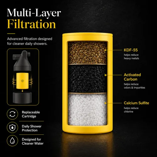 Miniatura 4 de Filtro de ducha Afina para agua dura - Elimina el 99% del cloro, sustancias nocivas y metales pesados - Mejora tu piel y cabello (Negro) Reduce