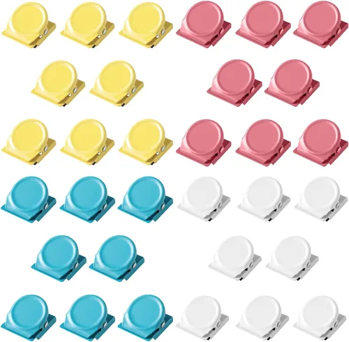 Clips magnéticos, 32 clips de metal de colores para refrigerador, pizarra blanca y fotos (paquete de 32 multicolor)