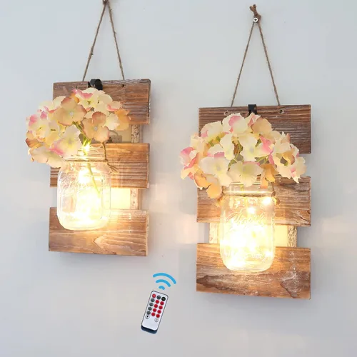 Miniatura 8 de Apliques rústicos en tarro de masón, decoración de granja para sala de estar, dormitorio o comedor, juego de 2 apliques decorativos rústicos