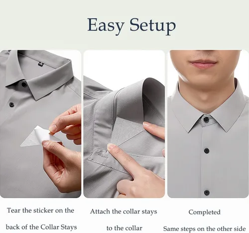 Miniatura 4 de 80 piezas de estancias de cuello para polo, autoadhesivas, sin rizos, cuello de camisa de vestir para hombre, cuello tipo polo fijo, ideal