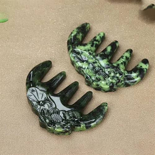 Miniatura 2 de Peine de jade tibetano dientes anchos Gua Sha herramienta de masaje cuero cabelludo Relax cuerpo meridiano raspado piedra natural magnética terapia