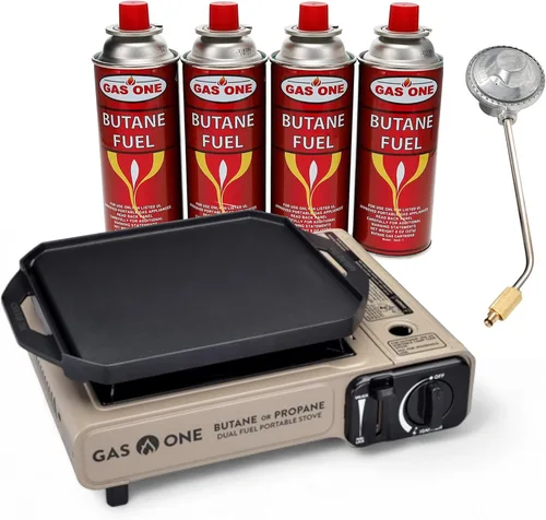 GasOne - Estufa de gas propano o butano con plancha plana incluida – Parrilla de propano de combustible dual quemadores para cocinar para