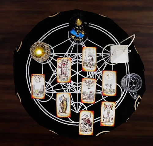 Miniatura 3 de Indian Consigners Paño de Altar A-Z Hechizo Pentagrama Brujería Alter Tarot Distribución Paño Superior Wiccano Cuadrado Espiritual 24 por 24 Paño
