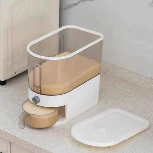 Miniatura 3 de Gagee Dispensador de arroz de 11 libras, gran contenedor de almacenamiento de granos con tapa, cilindro de medición a prueba de humedad, dispensador