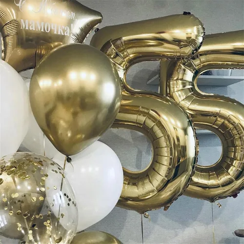 Miniatura 3 de Globo dorado champán con el número 5, globos de aluminio autoinflables grandes de 40 pulgadas del 0 al 9, globo de helio digital 5 dorado claro