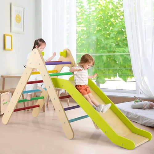 Miniatura 8 de HONEY JOY Escaladora triangular con rampa, escalera triangular para niños para guardería, gimnasio y parque infantil, juguetes de escalada Colorido