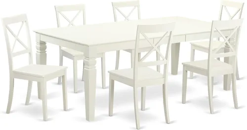 East West Furniture LGBO7-LWH-W - Juego de cocina de 7 piezas que consta de una mesa rectangular con hojas de mariposa y 6 sillas de comedor, 42 x
