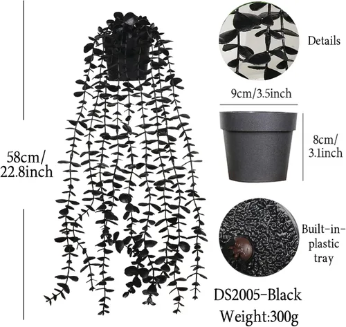 Miniatura 3 de Plantas colgantes artificiales negras en maceta, paquete de 3 plantas falsas para pared, hogar, habitación, oficina, decoración de interiores
