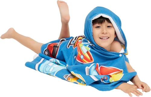 Miniatura 7 de Gealaek Toalla con Capucha para Niños de 2 a 10 Años, Niños y Niñas, Toalla de Baño, Piscina, Playa, Poncho de Playa Suave y Absorbente (Coches)