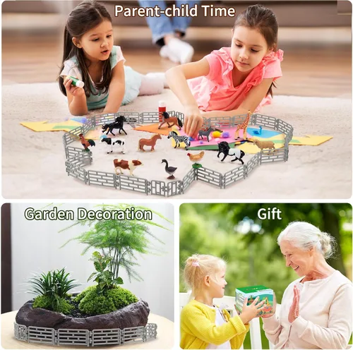 Miniatura 7 de Toymany 64 piezas de mini vallas de juguete para animales de granja, pequeños caballos de corral, cercado de plástico para granja, granero, paddock