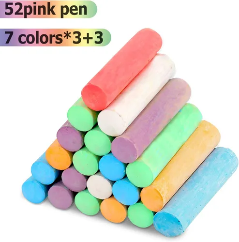 Miniatura 7 de J-hong Juego de tiza lavable para acera, 52 piezas, 7 colores, tiza jumbo para niños y adultos, pintura en pizarra de aula o patio de juegos al aire