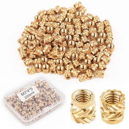Miniatura 8 de 100 piezas de tuercas de latón para impresión 3D, M3x4x5mm M3 Inserto roscado Tuercas moleteadas de latón Tuerca hembra moleteada con rosca