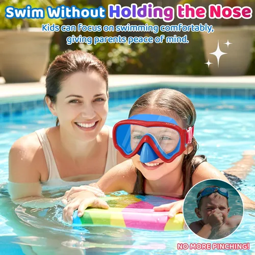 Miniatura 7 de Vvinca Gafas de natación para niños con cubierta para la nariz, máscara de buceo, correa de tela antivaho anti roturas para niños de 3 a 15 años