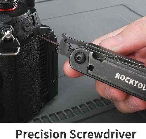 Miniatura 5 de ROCKTOL Multitool Gen-R Lite, Cuchillo de Bolsillo EDC Retro Negro con Hoja VG10, Multiherramienta Compacta 15-en-1 con Destornillador, Tijeras