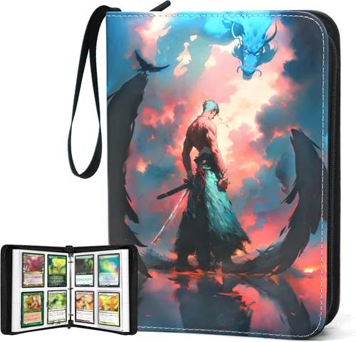 Carpeta de Tarjetas Zoro de 400 Bolsillos para Tarjetas Zoro de One Piece, Libro de Almacenamiento de Tarjetas Portátil e Impermeable con Fundas OP