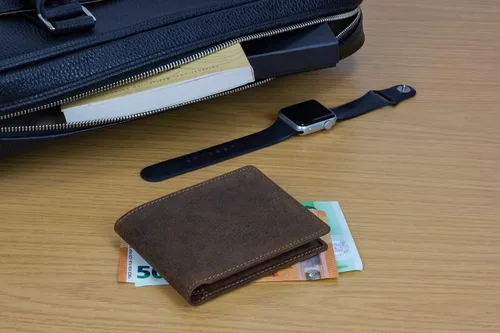 Miniatura 2 de Billetera de cuero delgada para hombre con bolsillo plegable y tecnología de bloqueo RFID, Marrón cazador oscuro