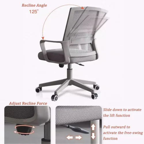 Miniatura 3 de Silla de escritorio de oficina para computadora, silla ergonómica de malla para juegos, silla de respaldo medio con cómodo soporte lumbar, altura