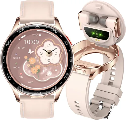 Reloj inteligente con auriculares, reloj inteligente Bluetooth 2 en 1, reloj inteligente con pantalla HD IPS de 1.39 pulgadas para hombres y Rosa