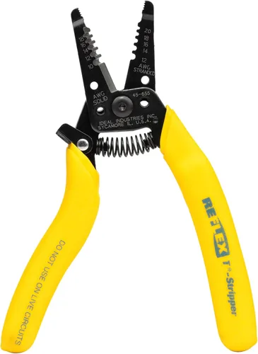 Miniatura 12 de Ideal Electrical 45-121 T-6 T-Stripper - 14-26 AWG, pelador de cables en T amarillo con agujeros en bucle, pinza con punta, apertura automática