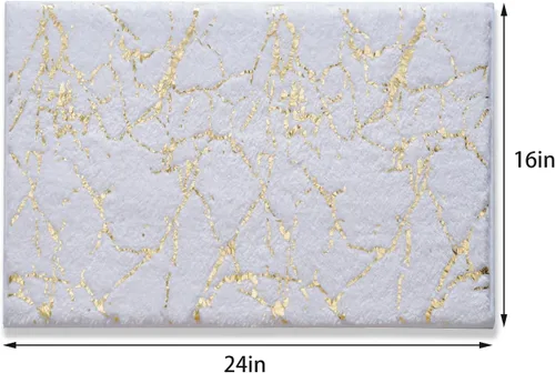Miniatura 3 de QJHOMO Alfombra de baño de mármol, alfombras de baño blancas y doradas decorativas, antideslizante, tapete de baño super absorbente de microfibra
