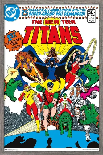 Trends International DC Comics - Póster de pared #1 de Teen Titans - The New Teen Titans, 14.725 x 22.375 pulgadas, versión enmarcada de madera de