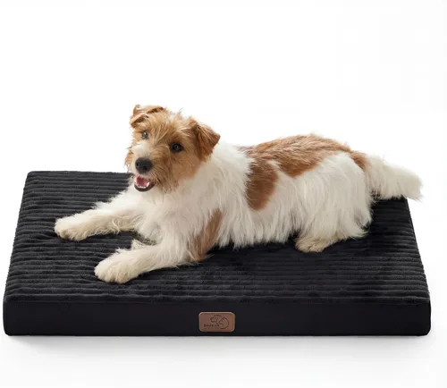 Miniatura 12 de Bedsure ComfyFleece - Camas ortopédicas para perros de gran tamaño para jaula con funda extraíble para máquina, no impermeable, alfombrilla de Gris