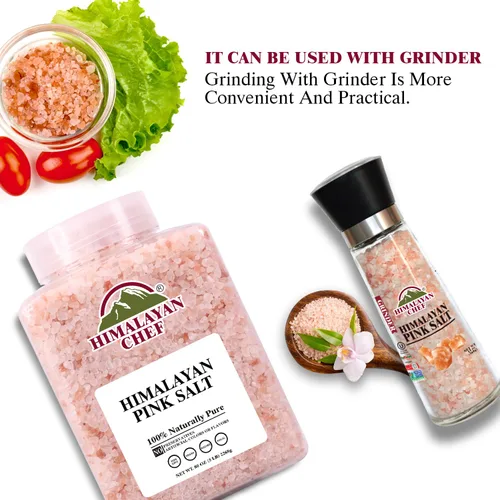 Miniatura 8 de Himalayan Chef - Sal rosa del Himalaya grano grueso, tarro de plástico de 5 libras - Pura, natural, kosher, rica en minerales, ideal para recargas