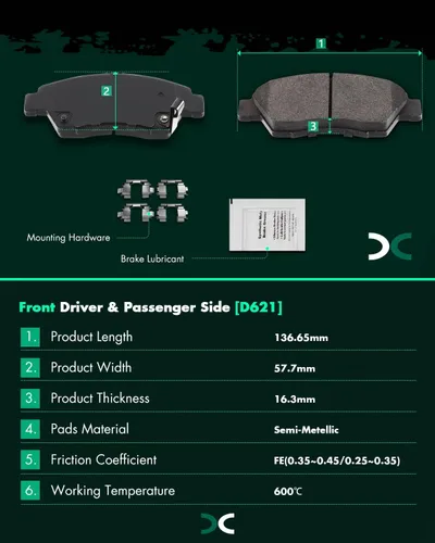 Miniatura 6 de Juego de pastillas de cerámica, D374 D621 D948 SCITOO 8 piezas de pastillas de freno delanteras y traseras para Honda Civic del Sol 1994-1997
